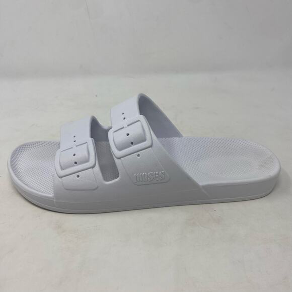 Freedom Moses Two Band Slide White Casual Sandals Slippers Womens Size 8.5 - Picture 2 of 8